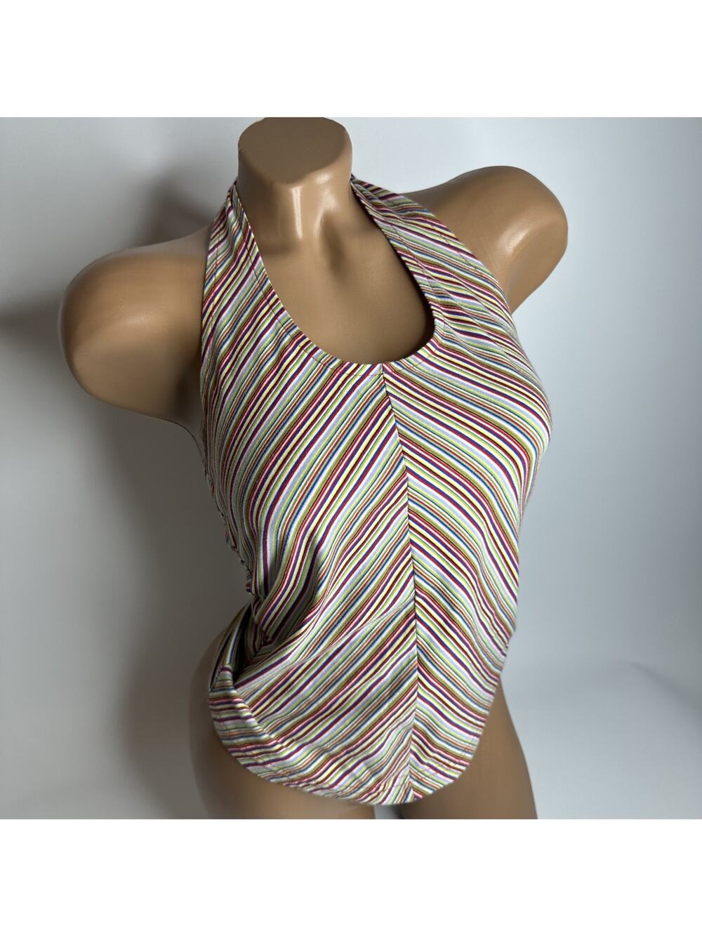 Rio De Cent Halter Top XS Small Y2K Multi Color Striped Cami Tank Festival Indie